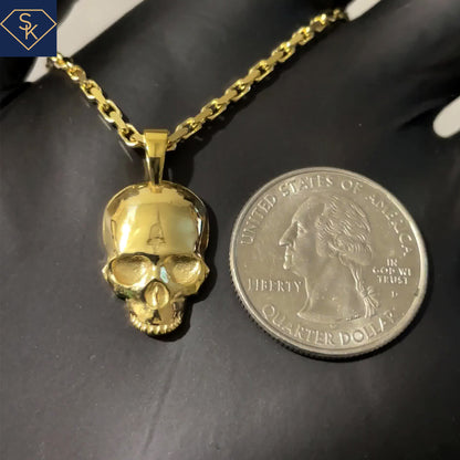 14K Solid Yellow Gold Skull Pendant