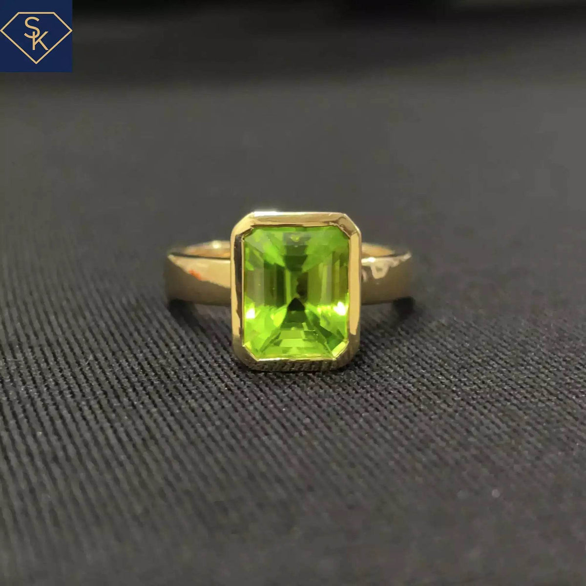 Bezel Peridot Solitaire Ring with Euro Shank - SK Custom Jewelry