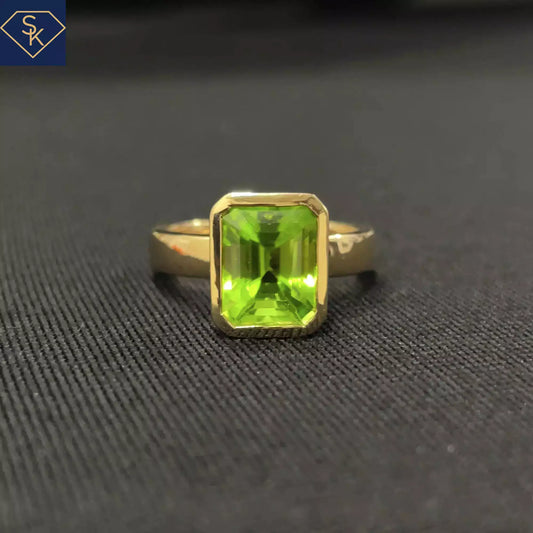Bezel Peridot Solitaire Ring with Euro Shank