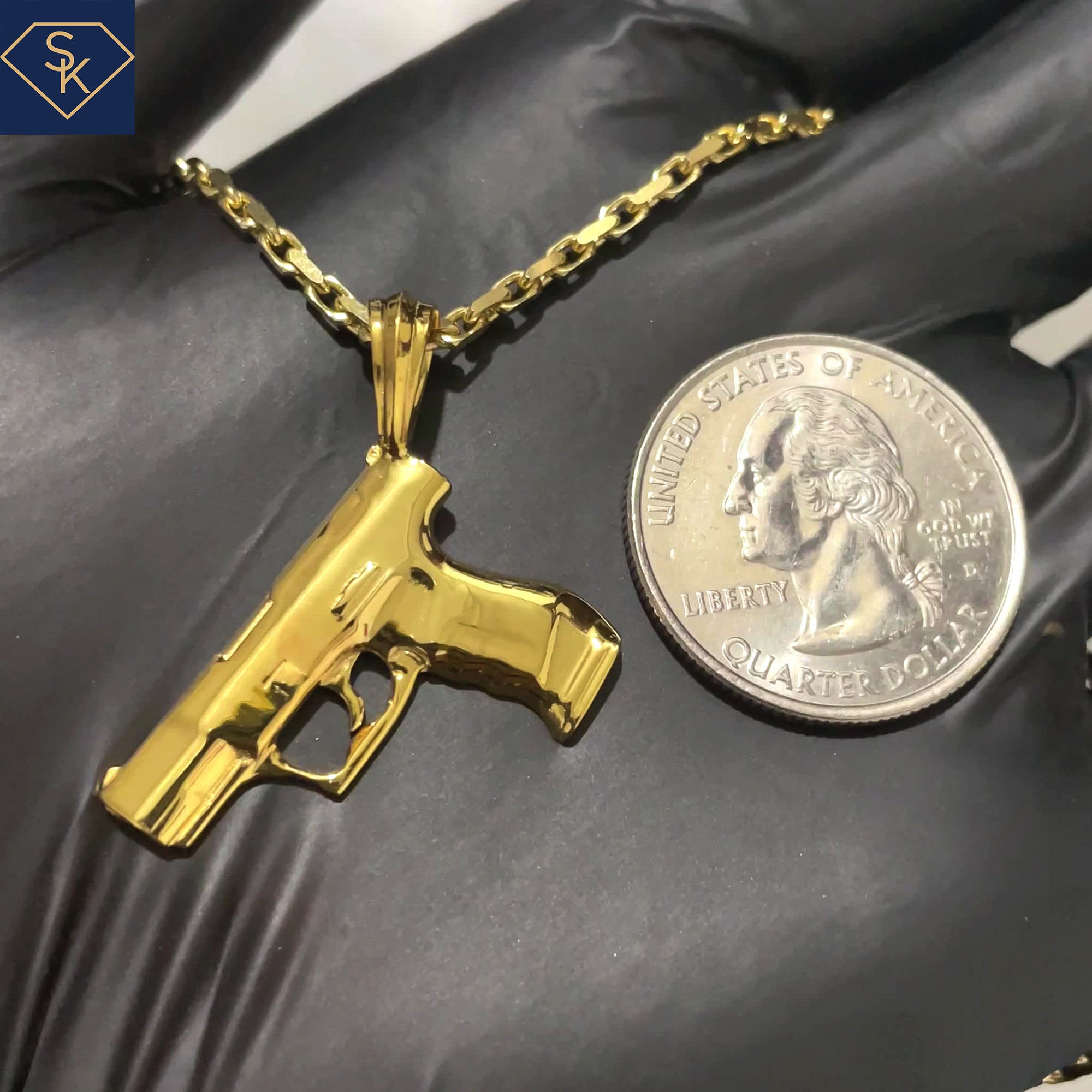 NEVI Gold Plated Pistol Gun Stainless Steel Pendant Necklace Chain  Jewellery for Men & Boys (Gold) : Amazon.in: Jewellery