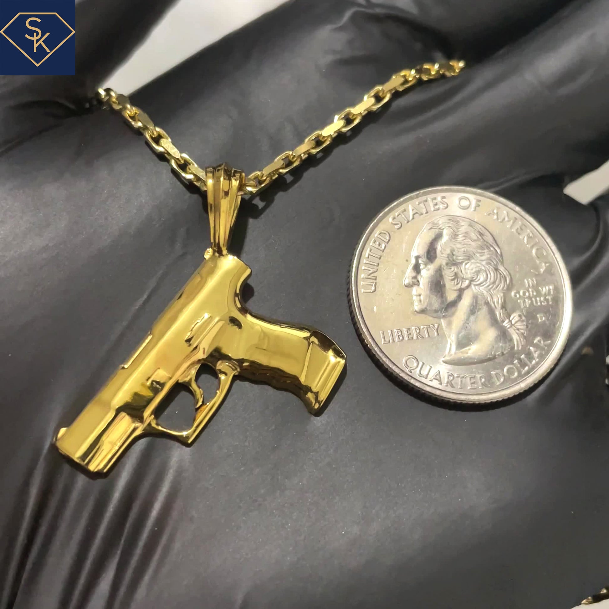 14K Solid Yellow Gold Hand Gun Pendant-Pistol Lover