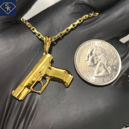 14K Solid Yellow Gold Hand Gun Pendant-Pistol Lover