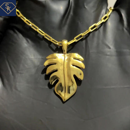 14K Solid Yellow Gold Leaf Pendant