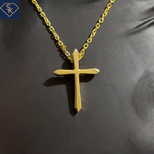 14K Solid Yellow Gold High Polished Cross Pendant