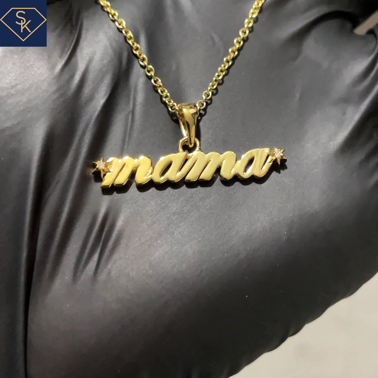 14K Solid Yellow Gold Mama Pendant