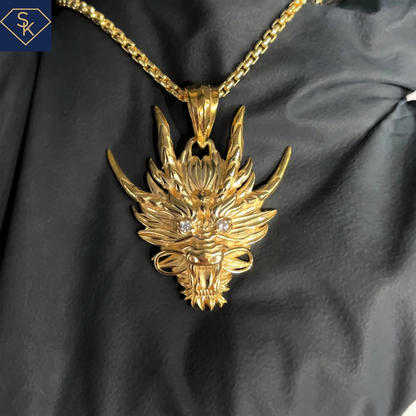 14K Gold Diamond Dragon Pendant