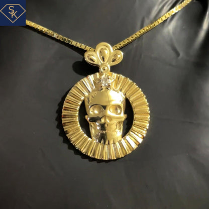 14K Yellow Gold Skull Pendant with Star Diamond on the forehead