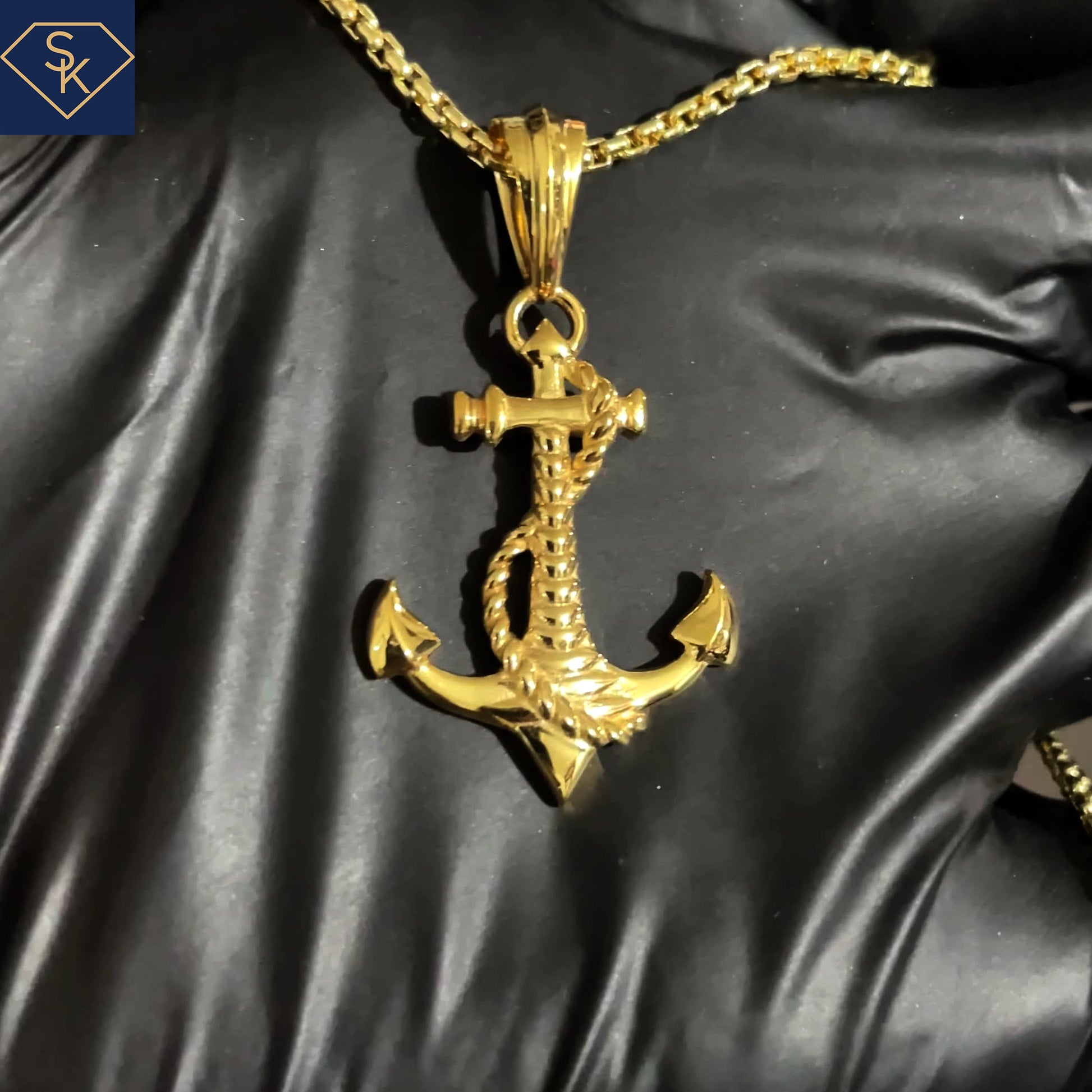 14K Solid Yellow Gold Anchor Pendant