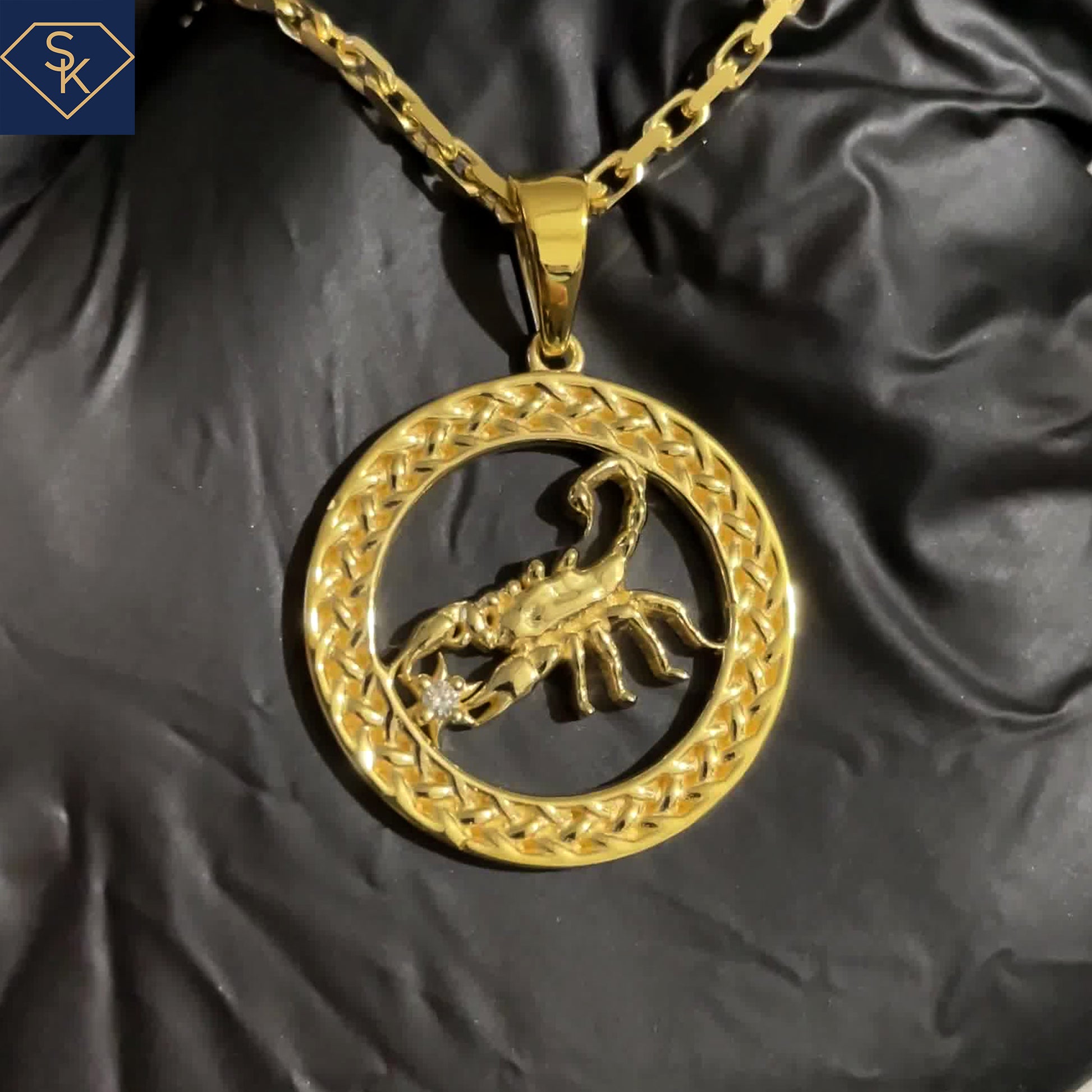 14K Yellow Gold Scorpion Pendant with Eternal Braided Textures