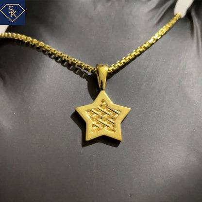 14K Solid Yellow Gold Star Pendant with Braided Design