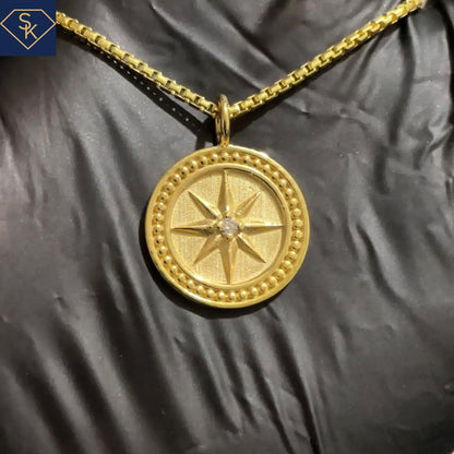 14K Yellow Gold Compass Pendant with Diamond