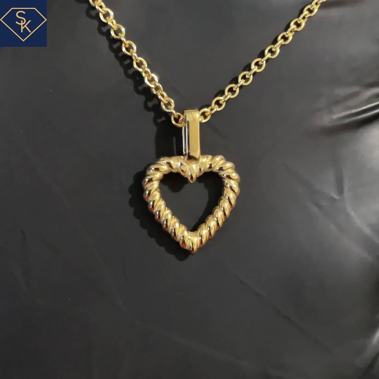 14K Solid Yellow Gold Heart ❤️ Pendant with Rope design