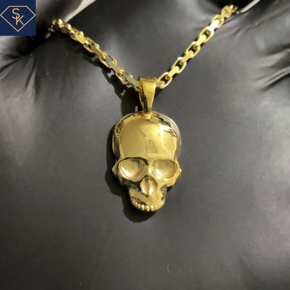 14K Solid Yellow Gold Skull Pendant