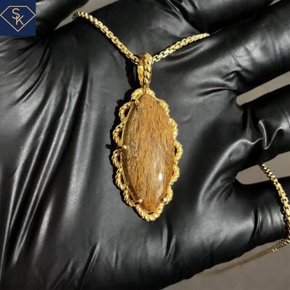 14K Yellow Gold Sagenite Agate Pendant with beautiful rope design