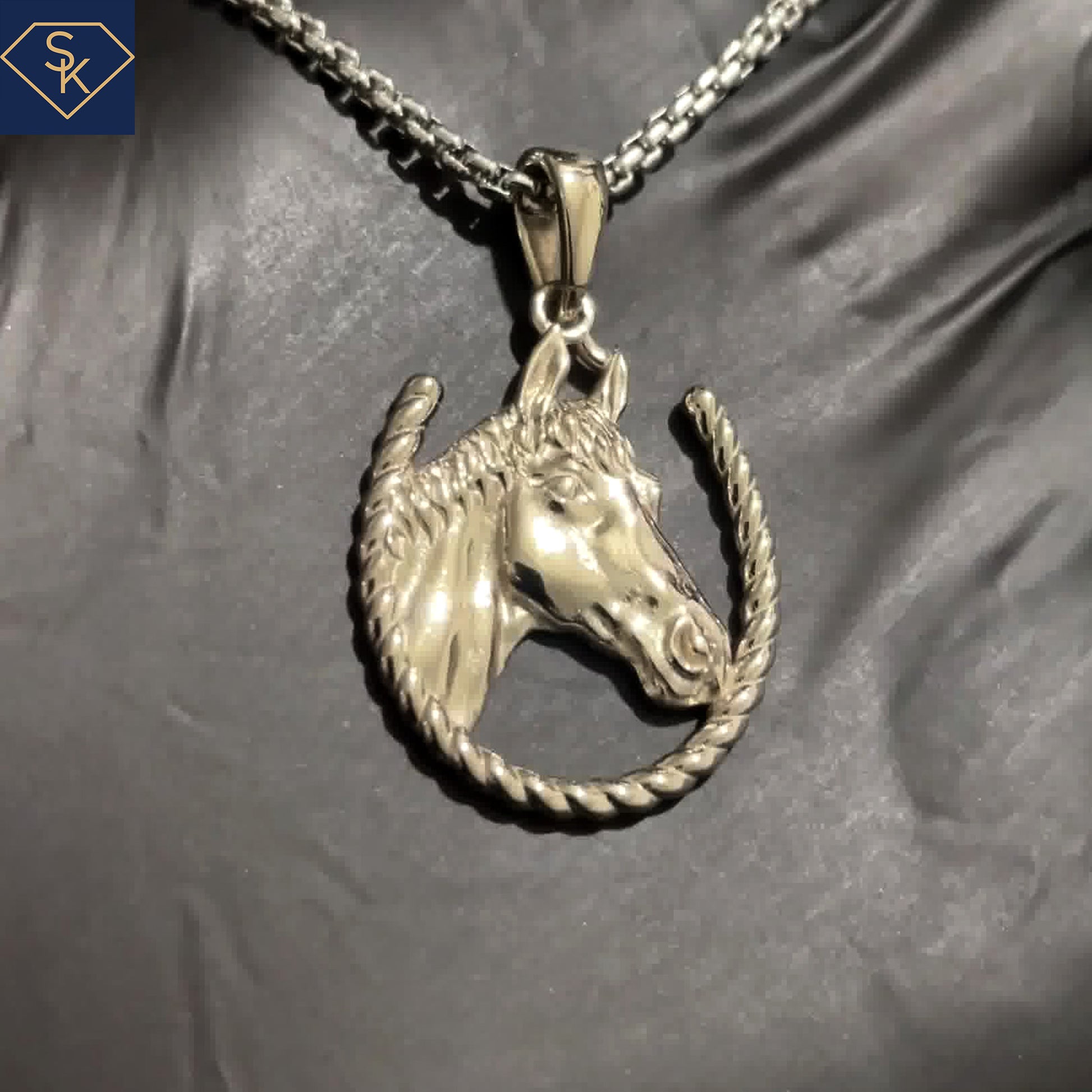 14K Solid Gold Horse Shoe Pendant 14K White Gold