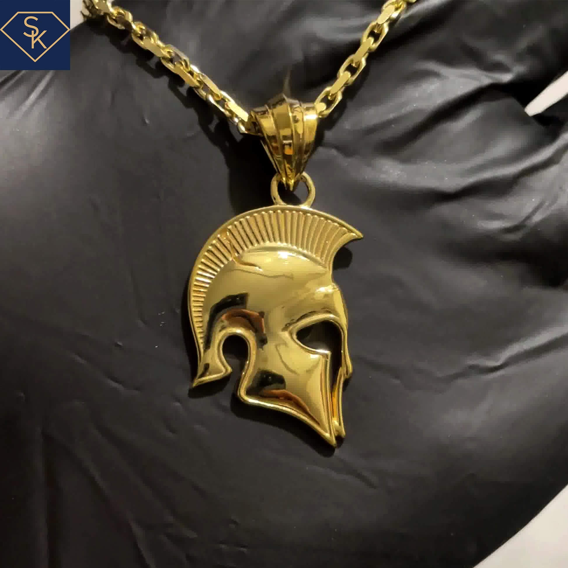 14K Solid Yellow Gold Spartan Helmet Pendant