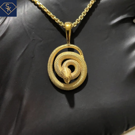 14K Solid Gold Striking Snake Pendant