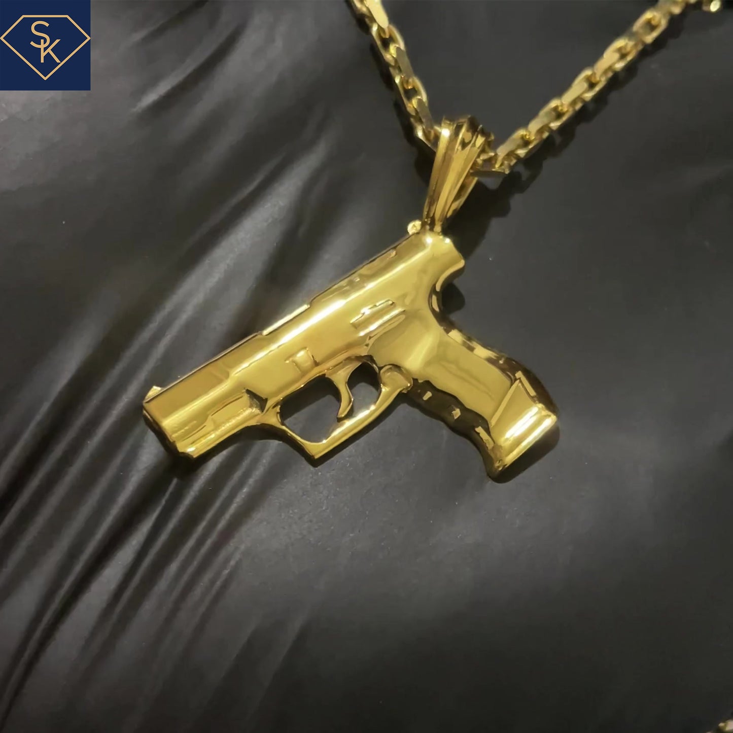 14K Solid Yellow Gold Hand Gun Pendant-Pistol Lover