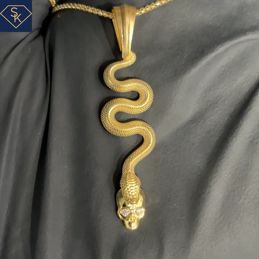 14K Gold Diamond Snake Pendant