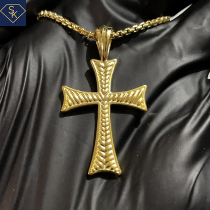 14K Yellow Gold Texture Cross Pendant