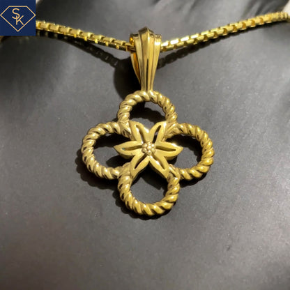 14K Solid Gold Clover with rope design Pendant 14K Yellow Gold