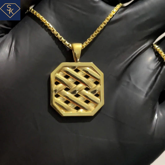 14K Solid Yellow Gold Octagonal Weaving Pattern Pendant