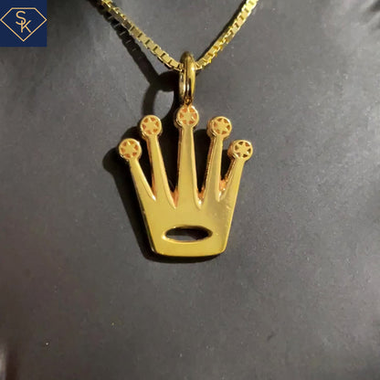 14K Solid Yellow Gold Crown with Stars Pendant