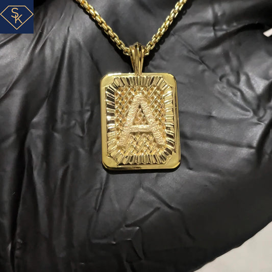 14K Solid Yellow Gold Initial "A" Pendant with Braided Textures