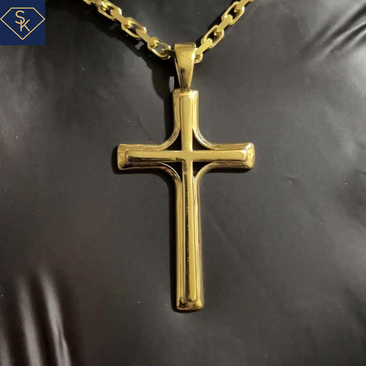 14K Solid Yellow Gold Cross Pendant