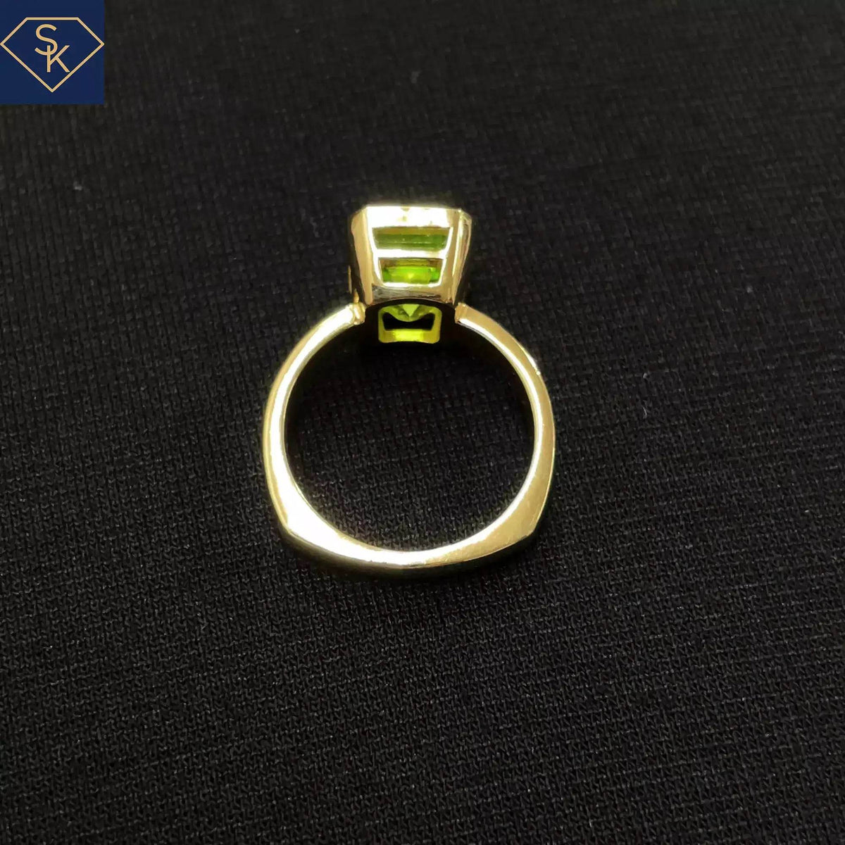 Bezel Peridot Solitaire Ring with Euro Shank - SK Custom Jewelry