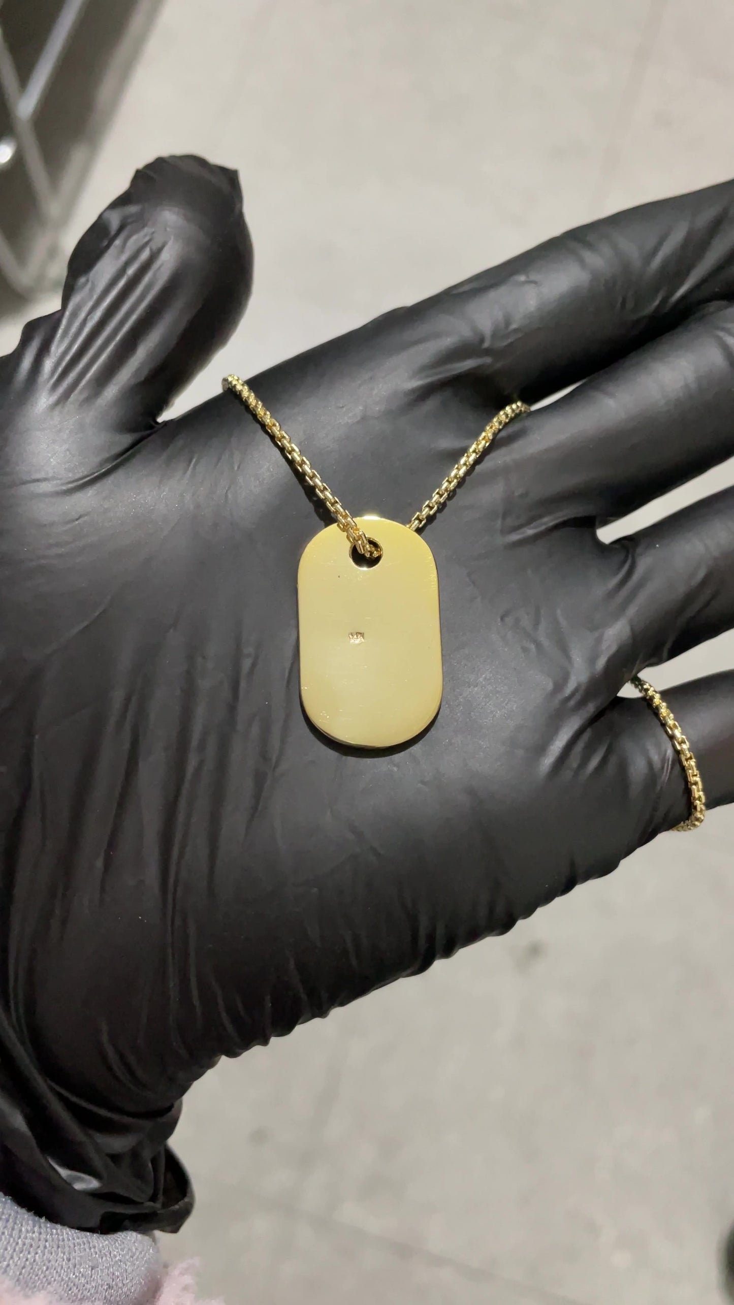 14K Solid Yellow Gold Dog Tag Pendant with eternal braided textures