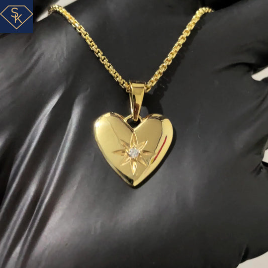 14K Solid Yellow Gold Diamond Classic Heart Pendant