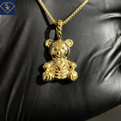 14K Yellow Gold Lovely Bear with intricate textures Pendant