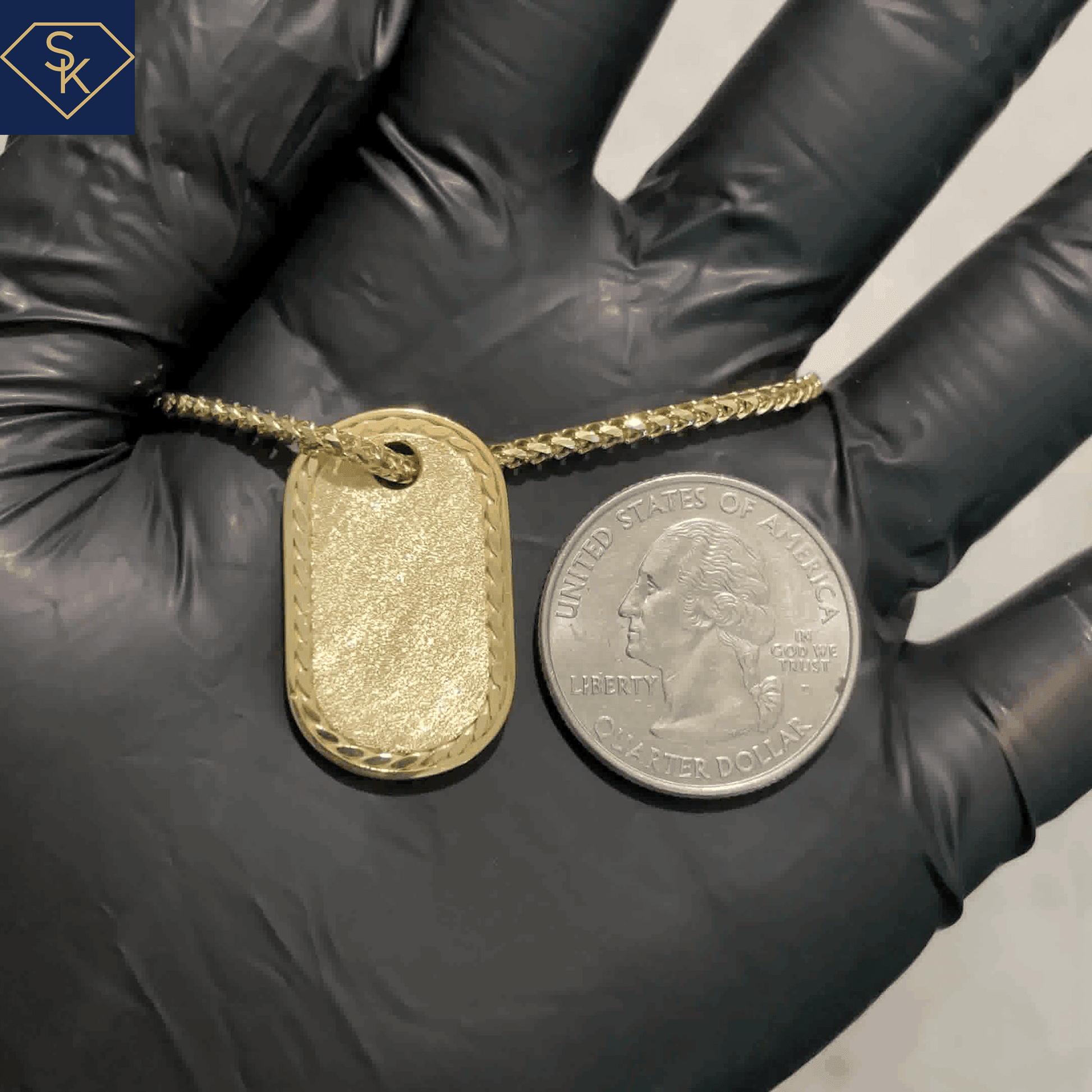 Dog Tag Pendant with Sandblasted Texture - SK Custom Jewelry