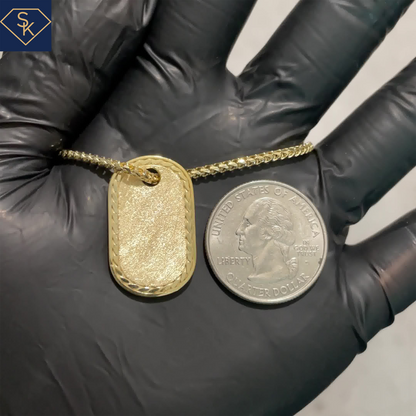 14K Solid Yellow Gold Dog Tag Pendant with Sandblasted Texture