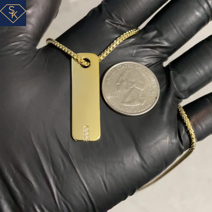 14K Yellow Gold Dog Tag Bar with 3 Diamonds