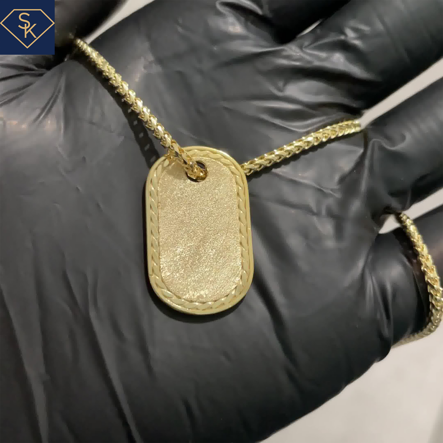 14K Solid Yellow Gold Dog Tag Pendant with Sandblasted Texture