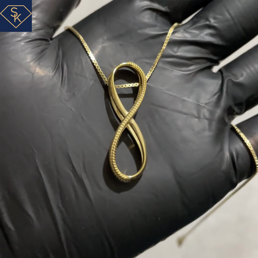 14K Solid Yellow Gold Infinity Pendant with Rope Design