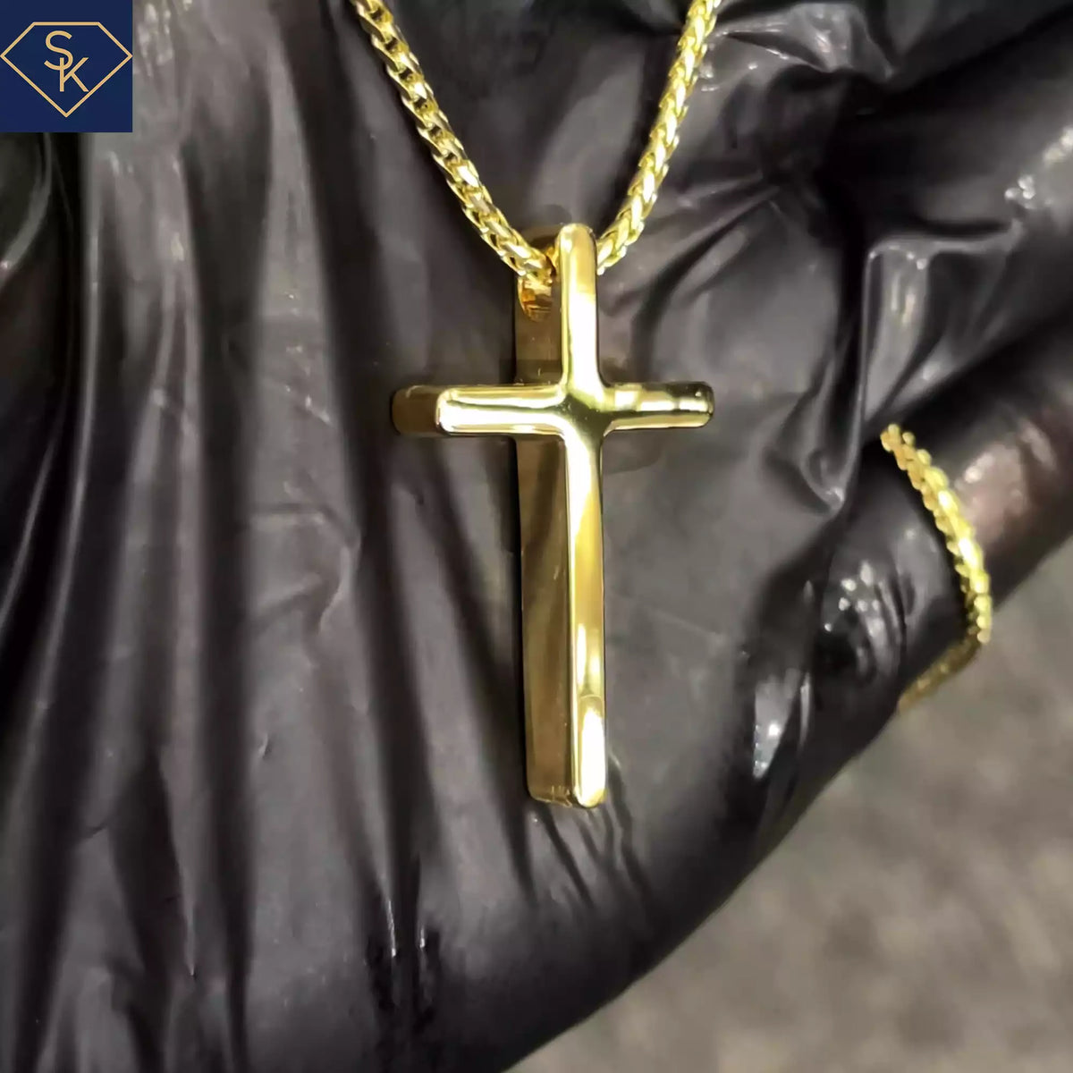 Thick 18K Gold Cross Pendant