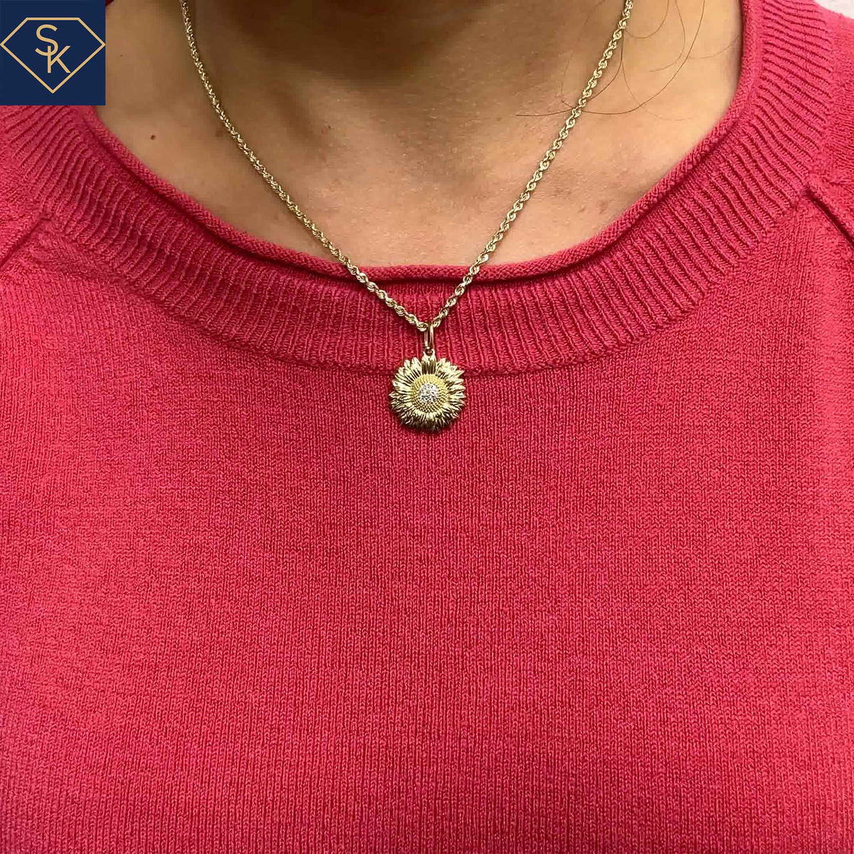 Golden Sunflower Diamond Pendant