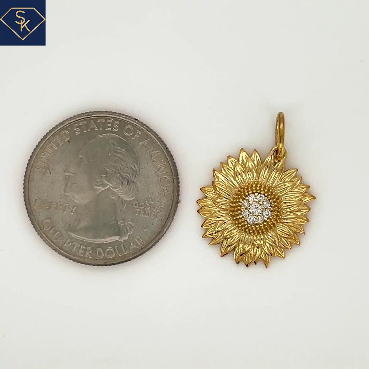 Golden Sunflower Diamond Pendant