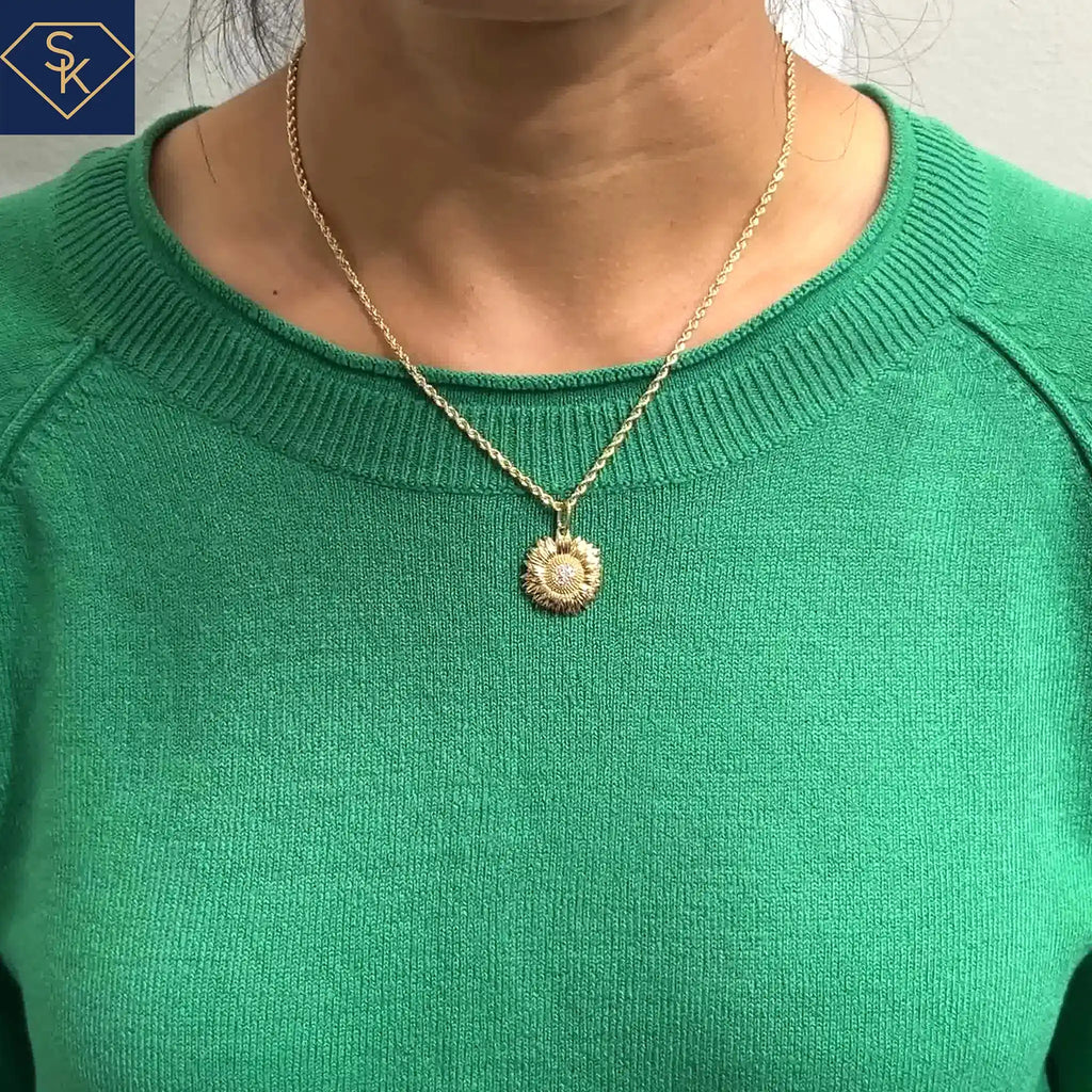 Golden Sunflower Diamond Pendant