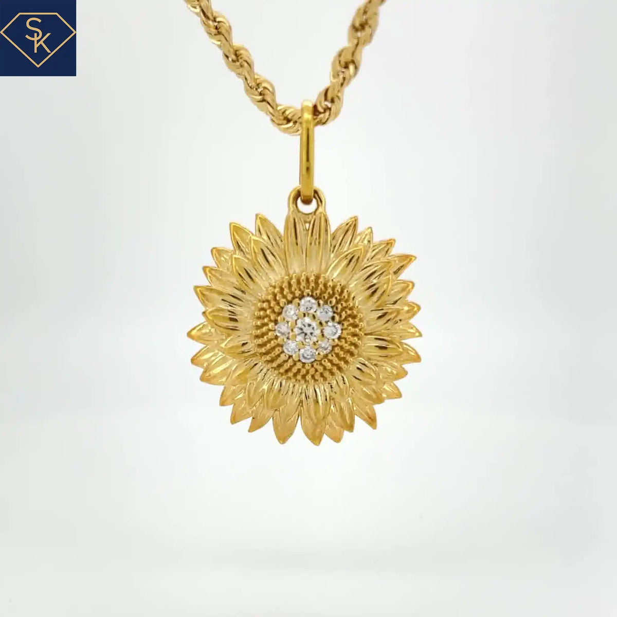 Golden Sunflower Diamond Pendant
