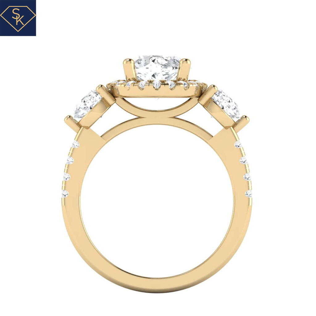 3 Stones Rings with U Pave on Halo and Ring Shank- CAD Services
