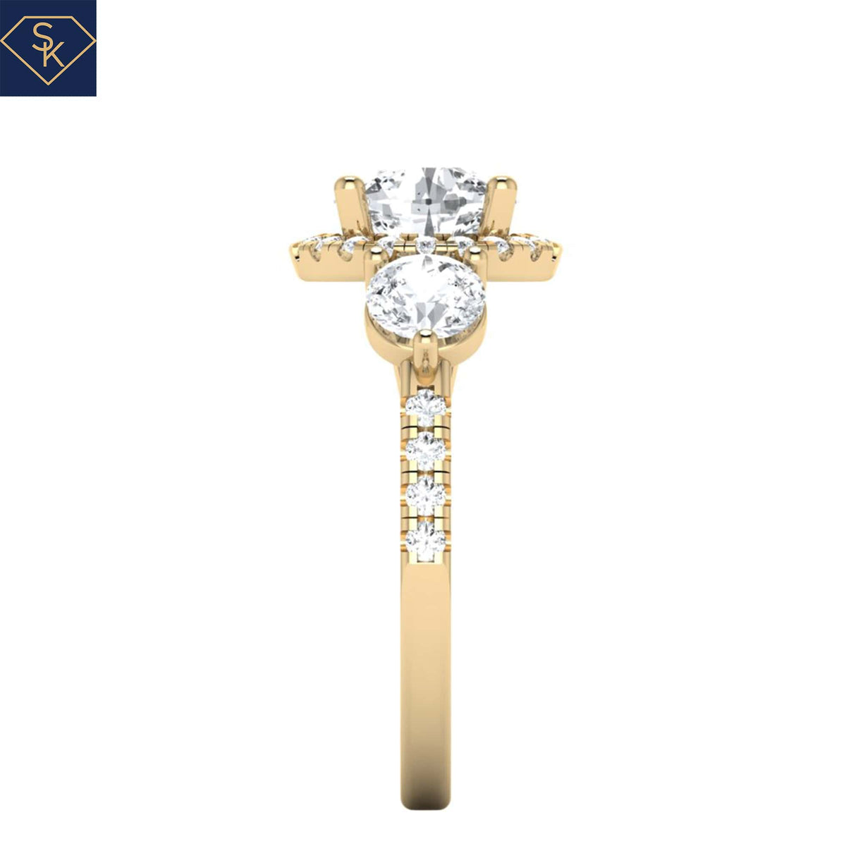 3 Stones Rings with U Pave on Halo and Ring Shank- CAD Services