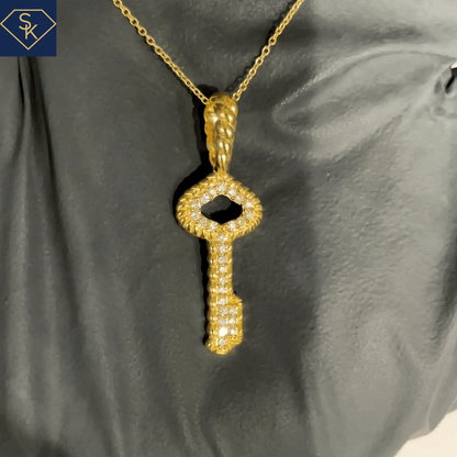 14K Gold Diamond Key Pendant