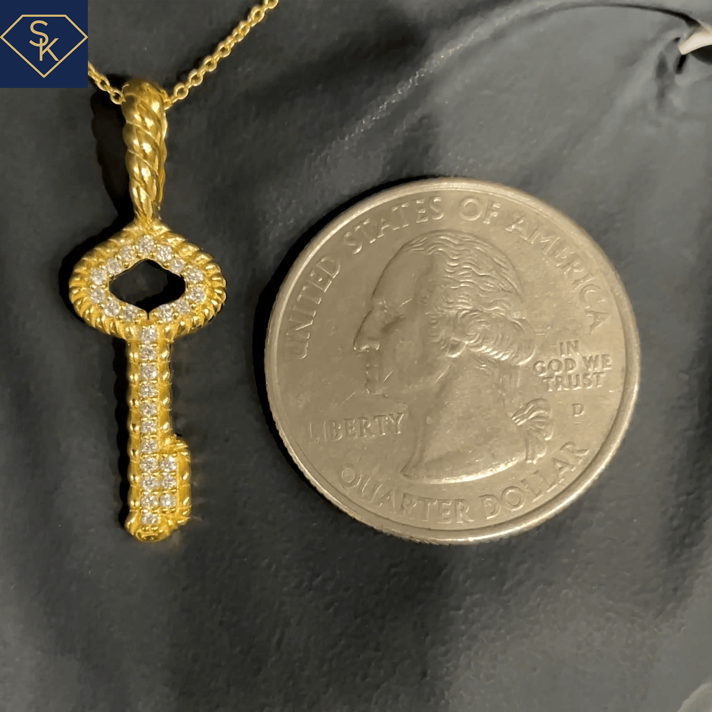 14K Gold Diamond Key Pendant