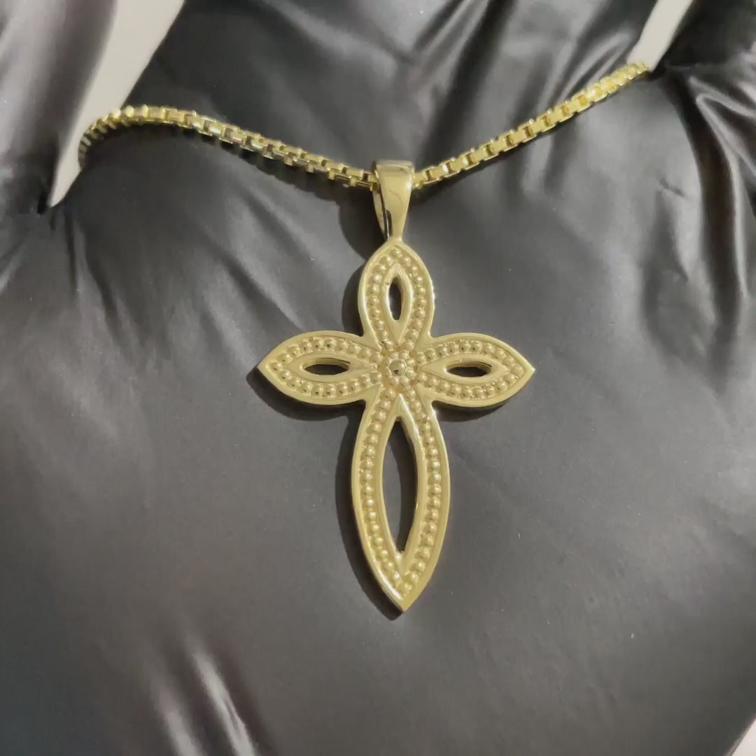 Marquise Cross Pendant with Round Bead Textures