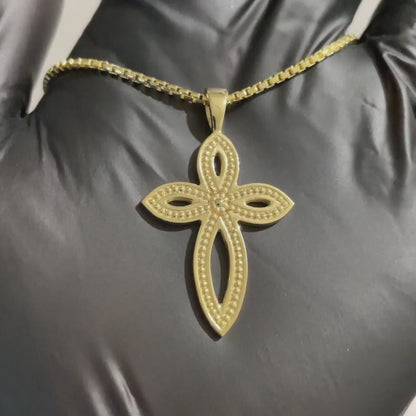 Marquise Cross Pendant with Round Bead Textures