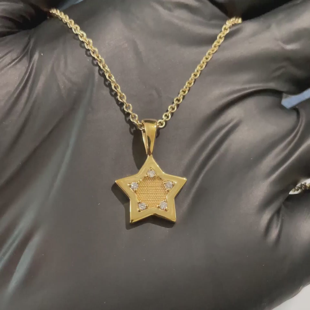 Textured Bead Diamond Star Pendant